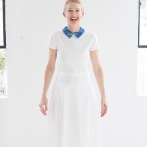 The Hazel Brown Collective | White Dress with Blue Collar